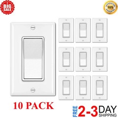 10 Pack Single Pole Decorator Light Switch with Wallplate, 15A 120/277V, Rocker