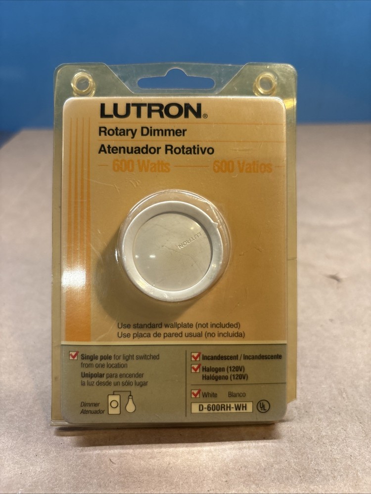 Lutron Rotary Dimmer Full range dimming D-600RH-WH, White, 600 watt