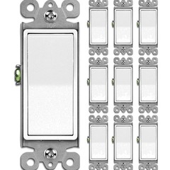 10 Pack Single Pole Decorator Wall Light Switch, 15A 120/277V, Paddle Light S…