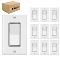 Decora Light Switch White, Single Pole Paddle Rocker UL ,15A 120V/277V,10 Pack