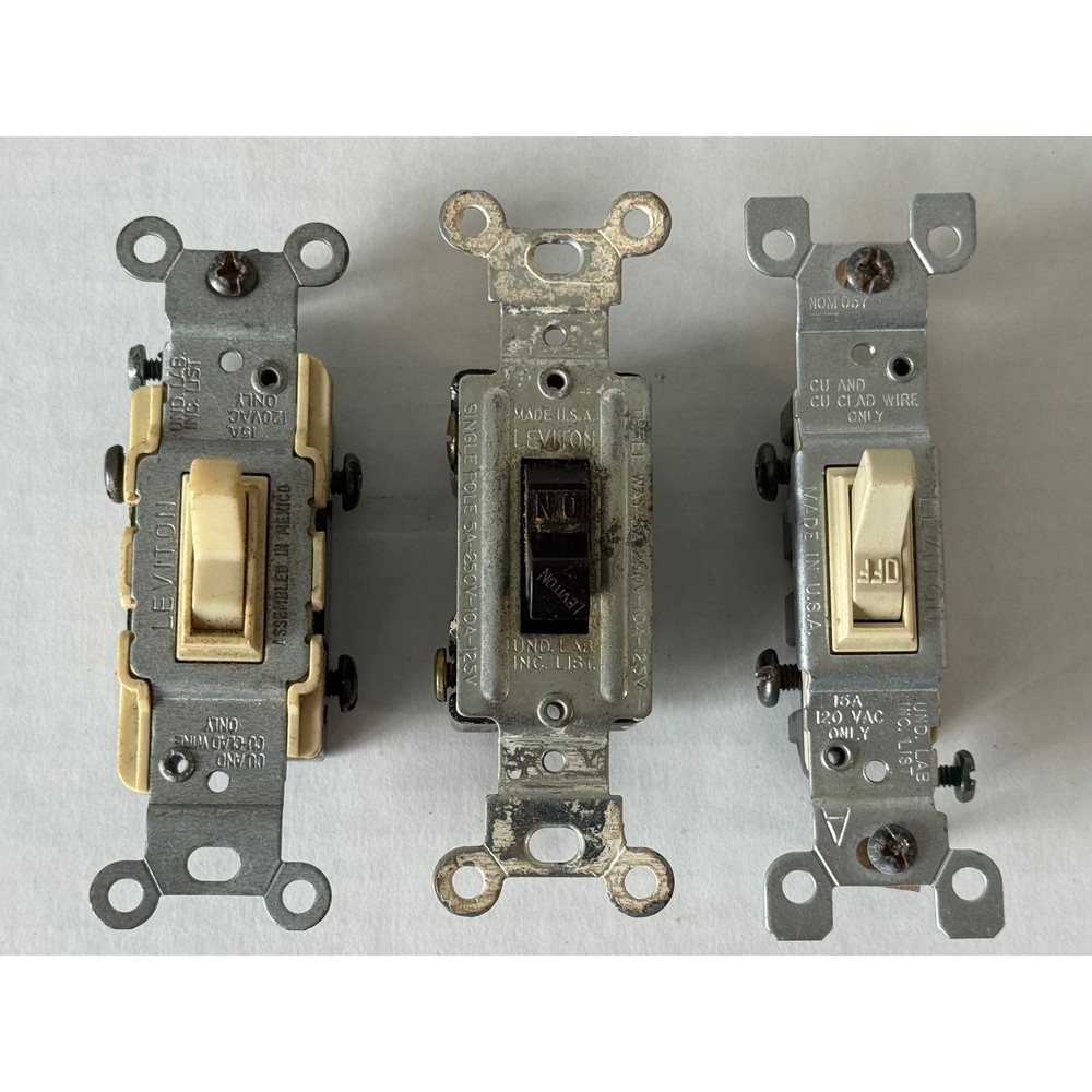 Lot 3 Vintage Leviton Wall Light Switches Single Pole 3-Way Ivory Brown 15A 120V