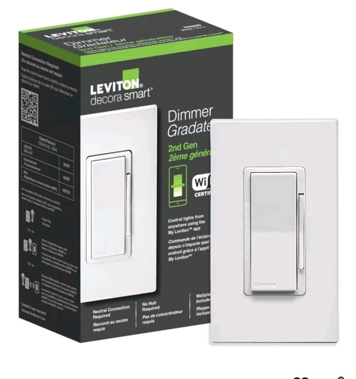 Light-Leviton Decora Smart Dimmer Switch, Wi-Fi 2nd Gen, Neutral Wire Required