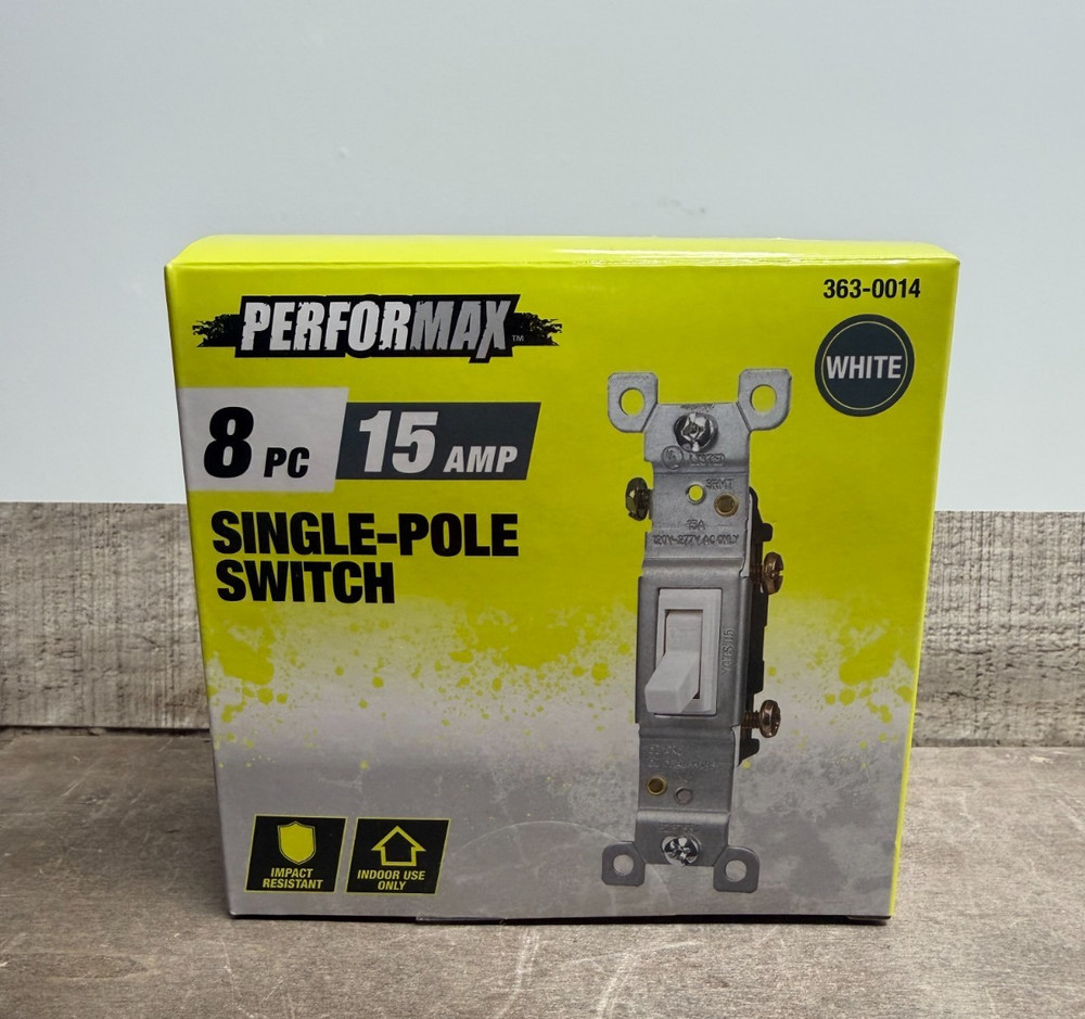 Performax 15 Amp 1 Pole White Rocker Light Switch – 8 Pack-Indoor 120V AC -60Hz