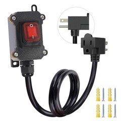 Inline Cord Switch 14AWG 3 Prong Plug 20A 125V Waterproof Cable Piggyback Plug