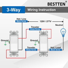 BESTTEN 10 Pack 3-Way Decorator Light Switch, 15A 120/277V, Single Pole or Three
