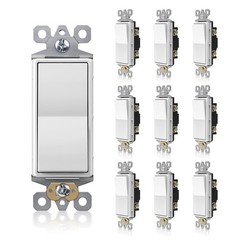 10 PCS Single Pole Decorator Light Switch Paddle Rocker 15A 120/277V ETL