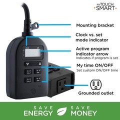 Black Programmable Indoor Outdoor Digital Timer with Grounded Outlet