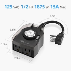 24 Hour Outdoor Timer Outlet Waterproof Dual Plug Mechanical Light Timer 15A
