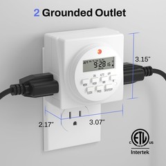 BN-LINK Indoor Digital Timer Outlet, Dual Outlet 7 Day 3-Prong,1-Pack, White