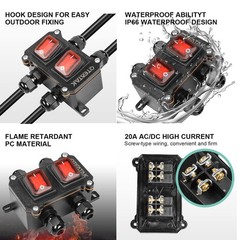 Inline Cord Switch DPST AC/DC 20A-125V 16A-250V IP66 ON-Off 2 Red Light
