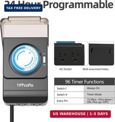 Heavy Duty Outdoor Waterproof 24H Timer for Pool Pump & Lights, 2 Outlets