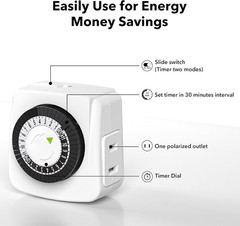Indoor Timers Plug Mechanical 2 Prong 24-Hour Mini Lamp Timers 2 Pack, for El…