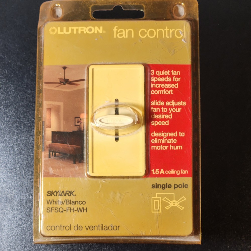 Lutron Skylark Fan Control Slide Switch SFSQ-FH-WH 3-Speed Single Pole Quiet