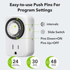 Indoor Mini 24-Hour Mechanical Outlet Timer, for Electrical Outlets, 30 Minut…