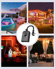 Outdoor Light Timer with Dusk to Dawn Sensor, Weatherproof Dual Grounded Outlets