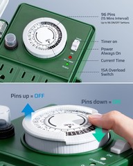 DEWENWILS Heavy Duty Outdoor Timer 6-Outlet Mechanical 1800W for Holiday Lights