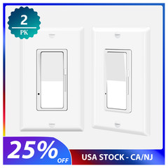 Dimmer Light Switch 3 Way 15A 120V for CFL 600W LED 150W with Plate Cover 2Packs
