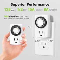 Simplified Home Automation: Mini 24-Hour Mechanical Outlet Timer 3-Prong 2-Pack