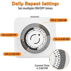 2 Pack 110-125V 3-Pin Mechanical Timer For Home Appliance 24-Hour Outlet Device