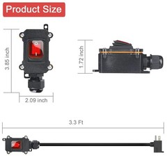 Inline Cord Switch 14AWG 3 Prong Plug 20A 125V Waterproof Cable Piggyback Plug