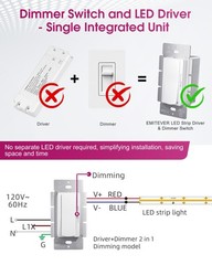 Dimmer Light Switch & 24V 60W Dimmable LED Driver 2 in 1, UL Listed Single-Po…