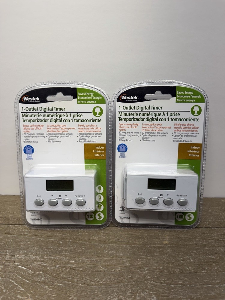 Lot of 2 Westek TE02DHBCC 1-Outlet Digital Timers Indoor Programmable New