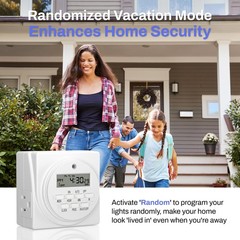 BN-LINK Indoor Digital Timer Outlet, Dual Outlet 7 Day 3-Prong,1-Pack, White
