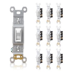 10 Pack White Toggle Light Switch, Single Pole, 15 Amp, 120V, Self-Grounding