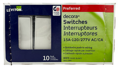 9 Pack Leviton Decora Switches 15A-120 / 277V AC/CA Quickwire Push-In 5601-2WM