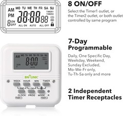 BN-LINK Indoor Digital Light Timer, Dual Independent, 1-Pack, 3 Prong