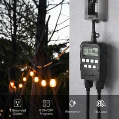 Programmable Outdoor Timer with Rechargeable Backup – Perfect for Holiday Lights