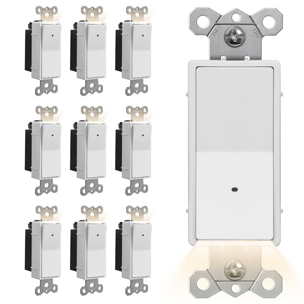 10 Pack Cml Illuminated Guide Light Switch Single Pole Decor Paddle Rocker Wal