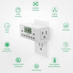 Digital Timer Switch – 2 Pack, 7 Day Programmable, 10 On/Off Settings, 24-Hou…