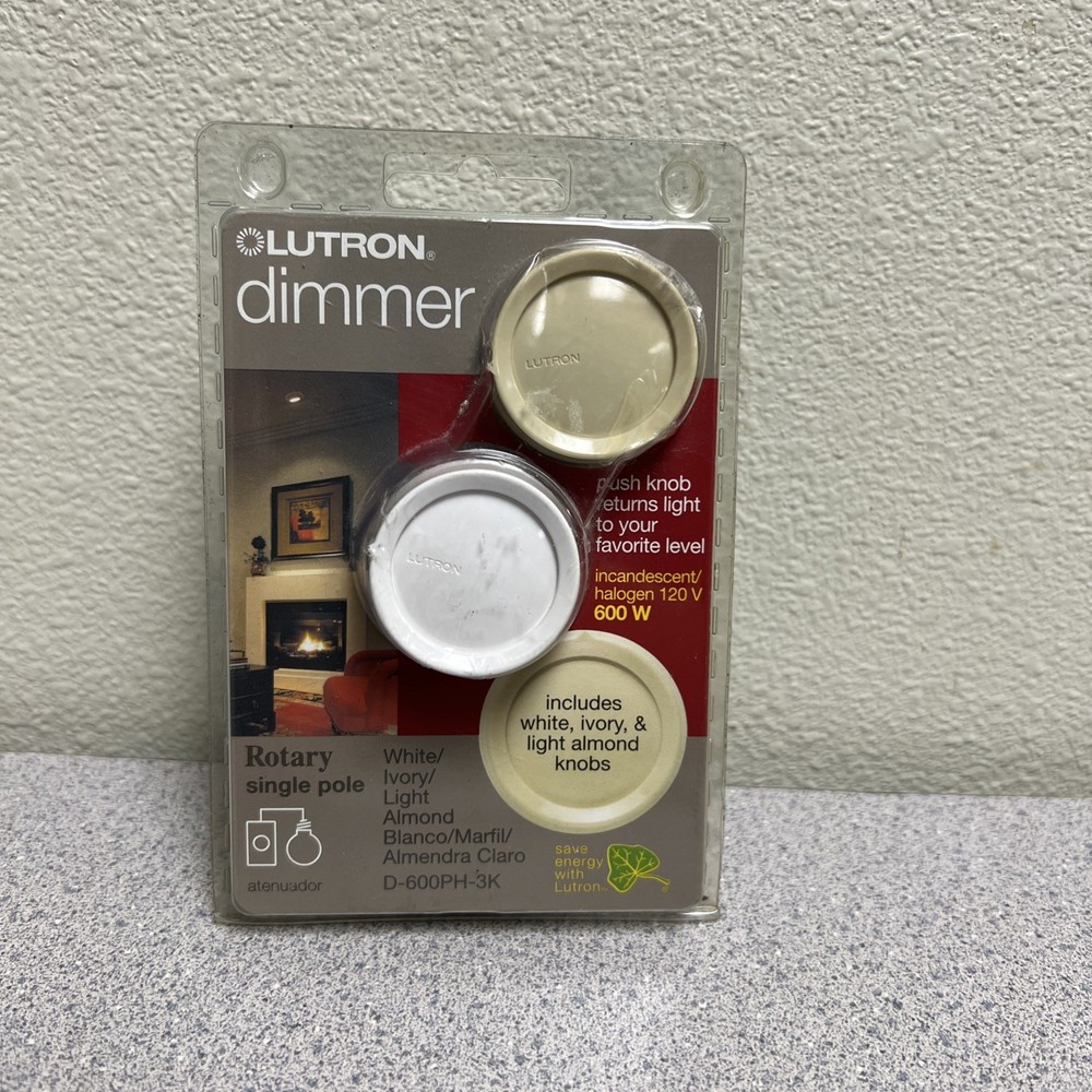 Lutron Rotary Single Pole Dimmer White Ivory Light Almond Knobs D-600PH-3K New