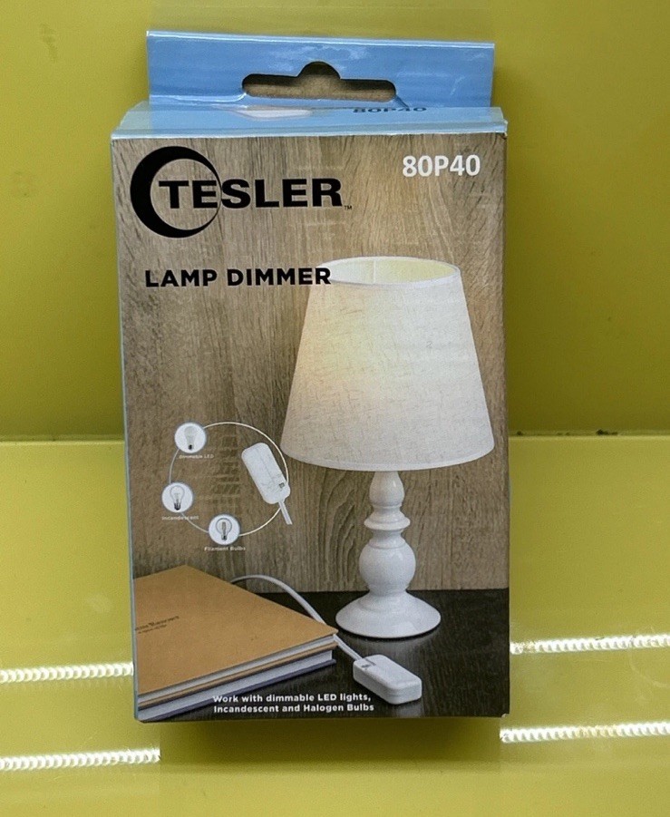 Tesler 80P40 White CFL/LED Plug-In Table Top Dimmer For Lamp – Converter New