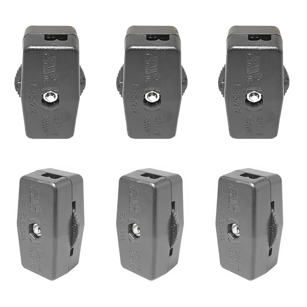 Inline Cord Switch, 6 Pack, 125V 3A, Thumbwheel Actuator, Lamp Black