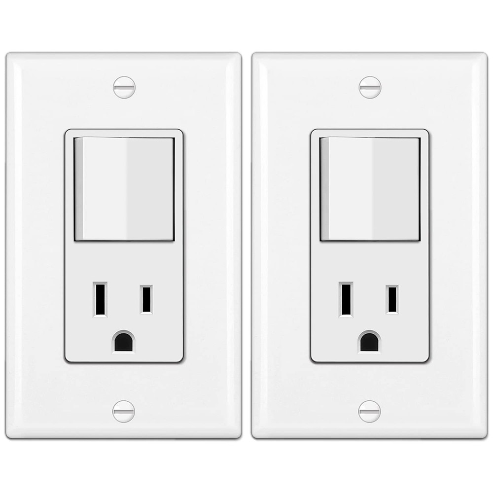 2 Pack Combination Wall Light Switch and Decor Outlet, Single Pole Rocker Switch