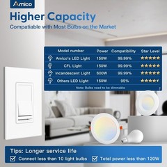 6 Pack Dimmer Light Switch, Single-Pole or 3-Way Slide Dimmer Switches for Le…