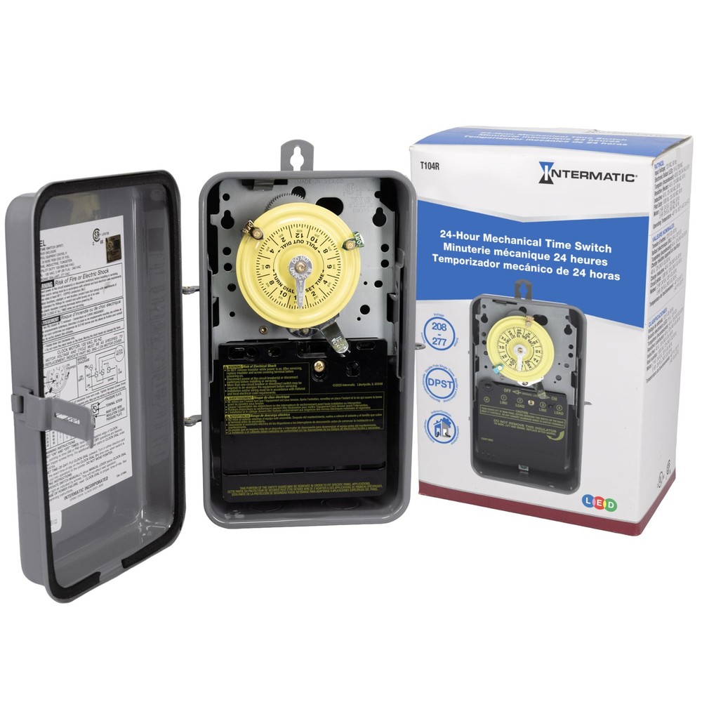 T104R 24 Hour Mechanical Timer Switch – 208–277 VAC, DPST, Type 3R Indoor/Out…