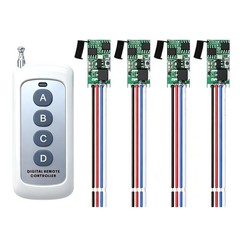 12V Mini Wireless Switch 4 Way 1 Channel Wireless Remote Control Switchs DC 5…