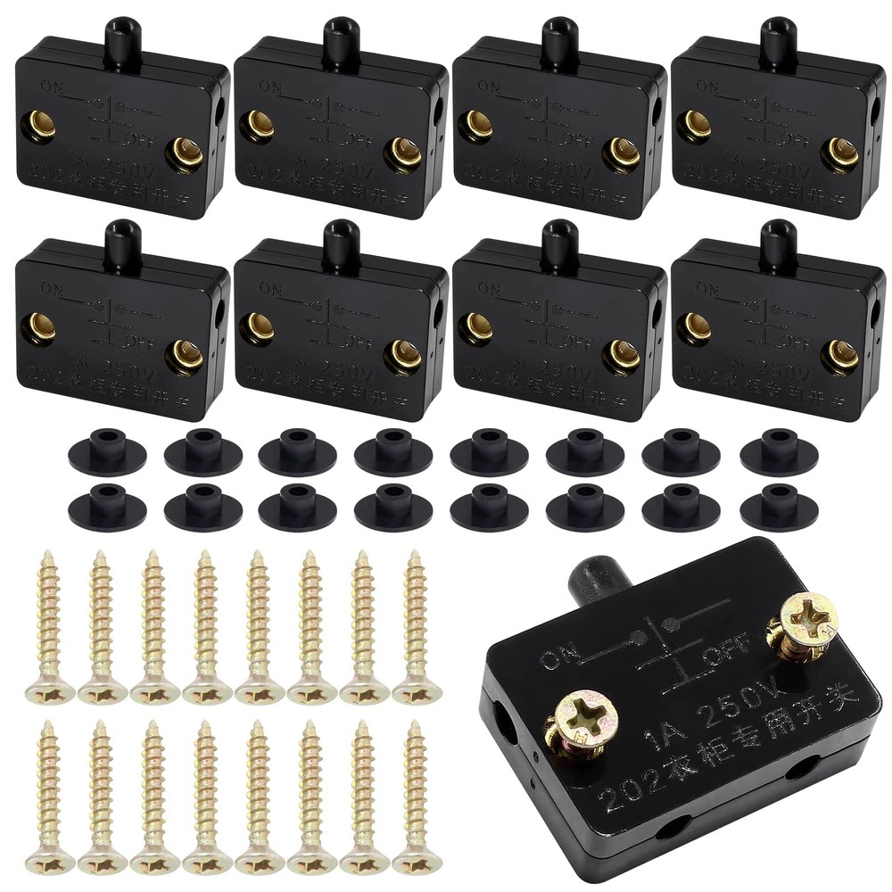 Litoexpe 8 Pcs Cabinet Light Switch, Pantry Door Lamp, Normally Closed Black
