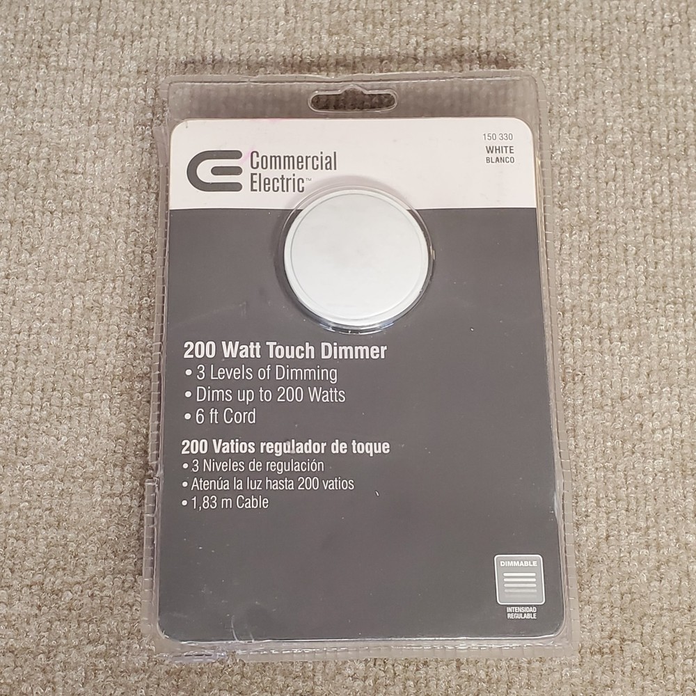 Commercial Electric 200 Watt 120 Volt 3 Level Touch Dimmer, White, 150-330