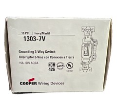 10 Cooper Wiring 1303-7V White Grounding 3-Way Toggle Light Switch 15A 120V