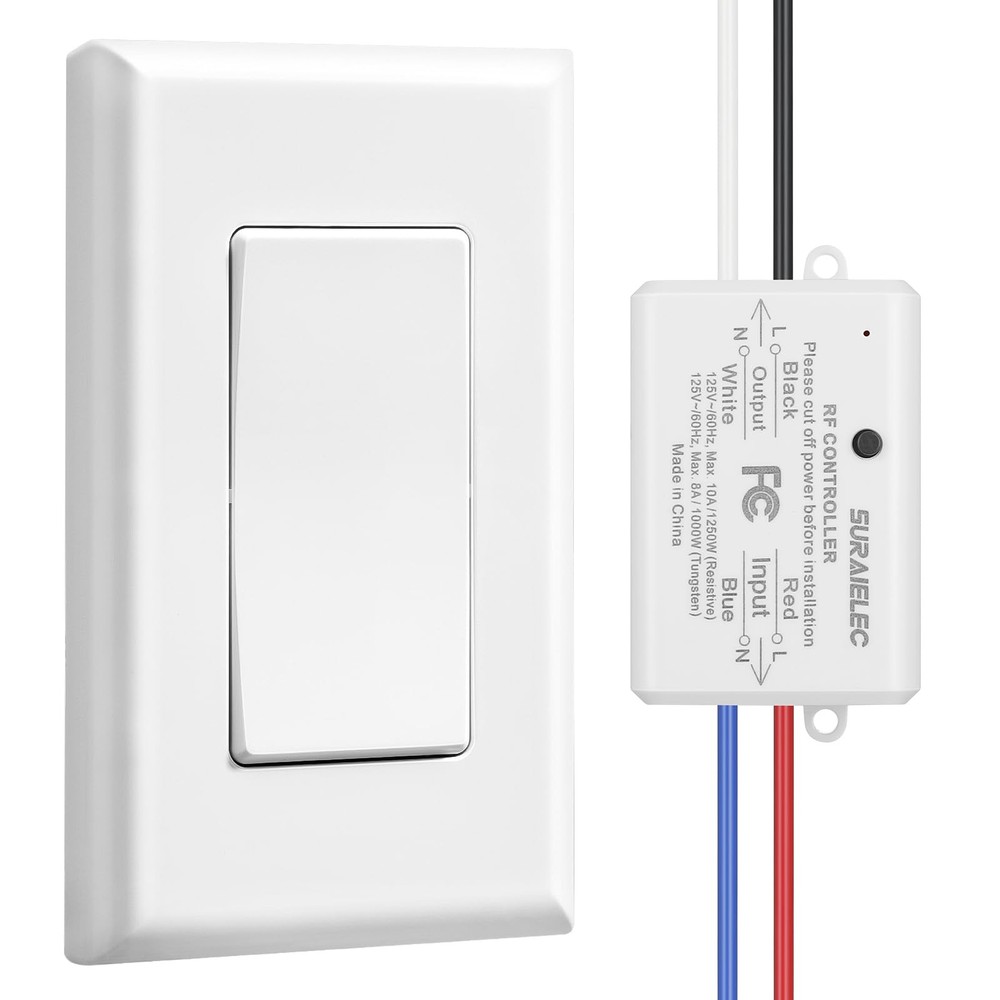 Wireless Remote Light Switch, No Wiring, No WiFi, 100ft RF Range, Pre-Program…