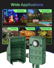 Outdoor Power Stake Timer Waterproof, 24-Hour Mechanical Timer with 6 Grounde…