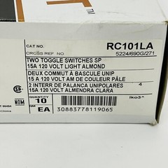 (Qty 1) Hubbell RC101LA Two Toggle 15A Light Switch 1P Side Wired Lt Almond ~NEW