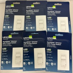 6 Pcs Leviton Decora 66741-W SureSlide Dimmer Switch Single Pole 3-Way White