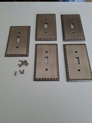 Lot of 5 Decorative Metal Single Light Switch Cover Plates With Screws