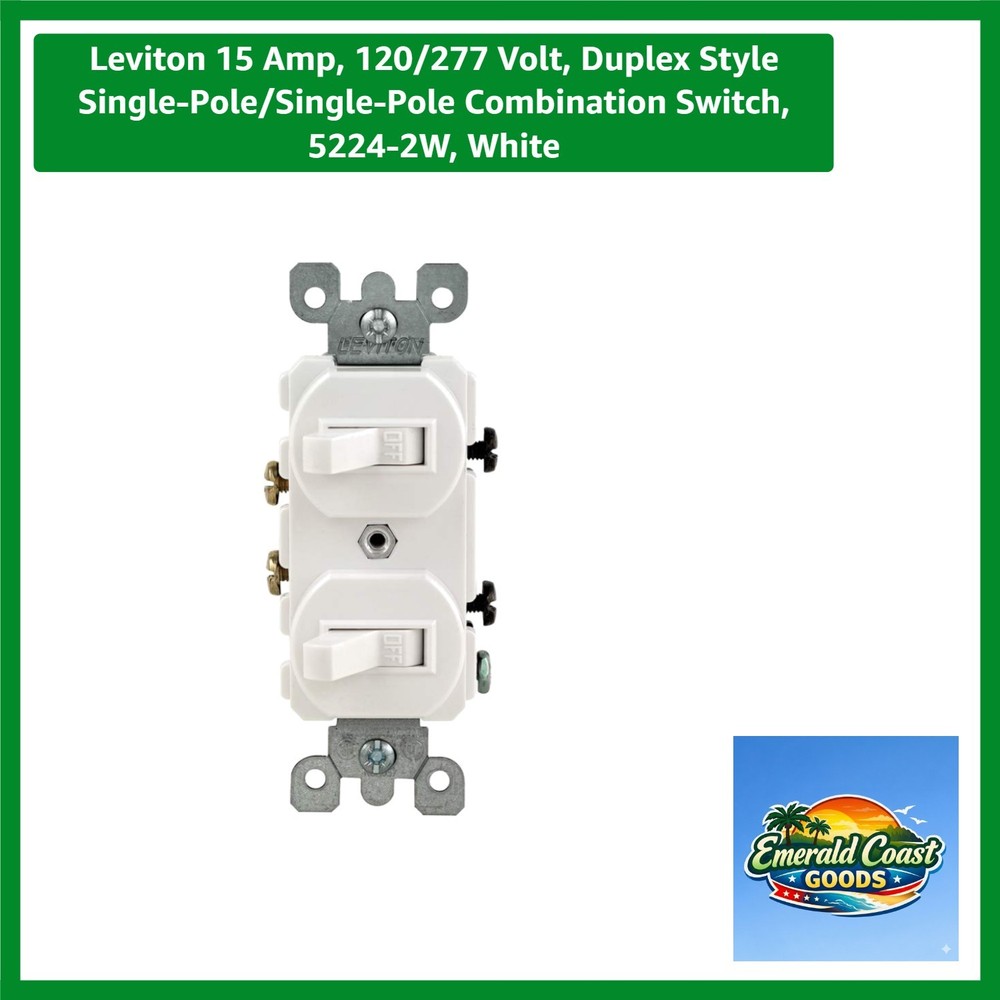 15 Amp, 120/277 Volt, Duplex Style Single-Pole/Single-Pole Combination Switch…