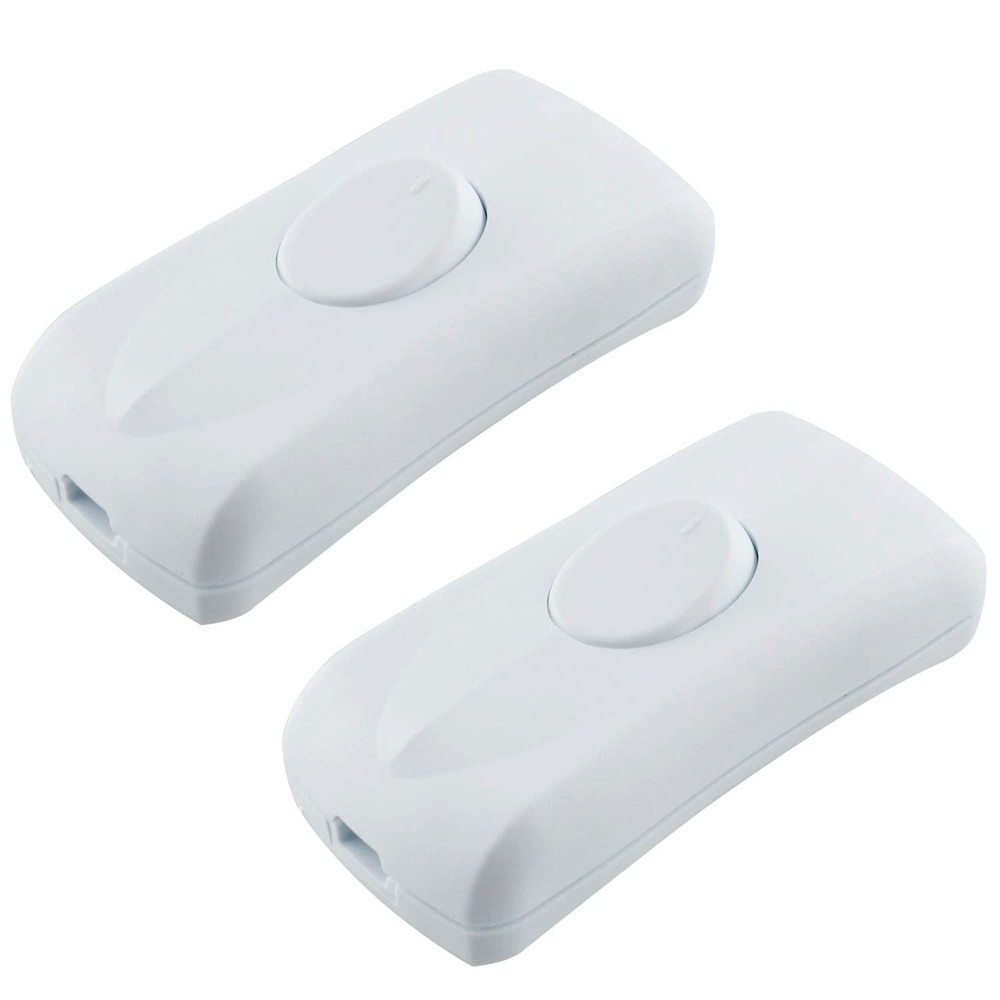 2pcs White Embedded Power Switch Inline Cord Button Switches With On/off Electri